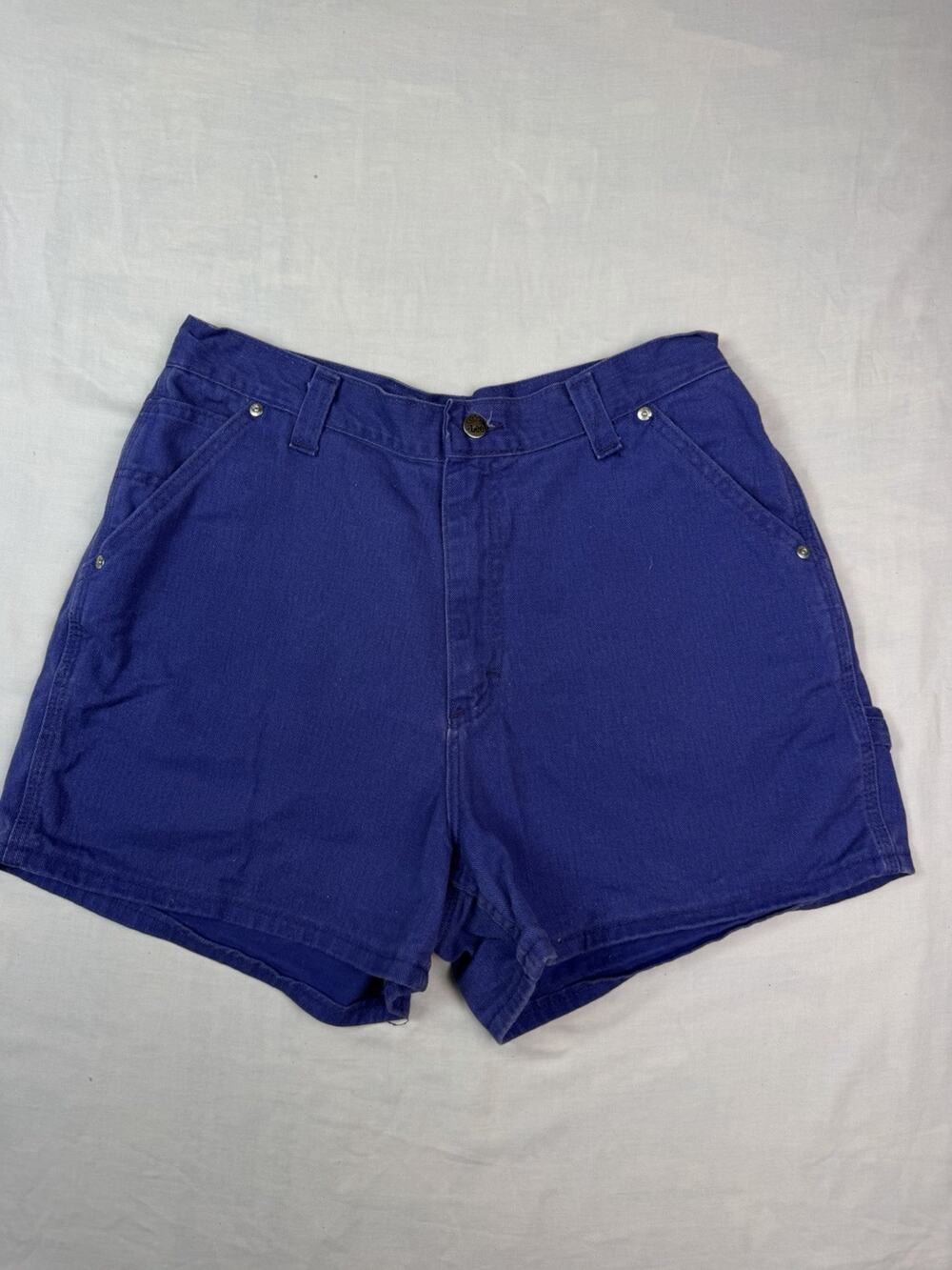 Vintage 90s Lee Riveted Dungarees Shorts Women Cobalt Blue Carpenter